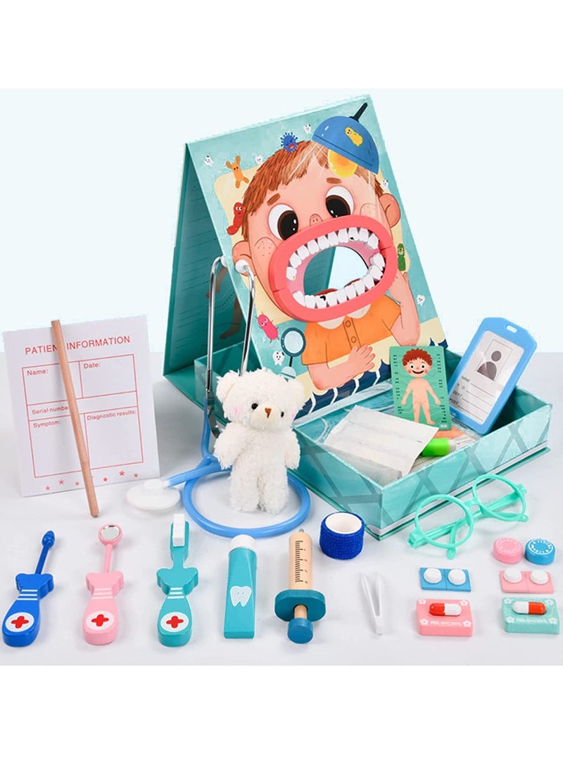 Children's Wooden Doctor Toy Set, Pretend Oral Dentistry Little Doctor Nurse Toy Set, Role-playing Educational Learning, Educational Games for Boys and Girls