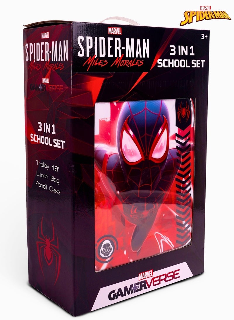 Spider Man  18 Inch Kids 3-in-1 Trolley School Bag Set - Ergonomic Backpack, Insulated Lunch Bag & Pencil Case,Lightweight, Durable, Students 6+ - Perfect for Travel & School,For Boys