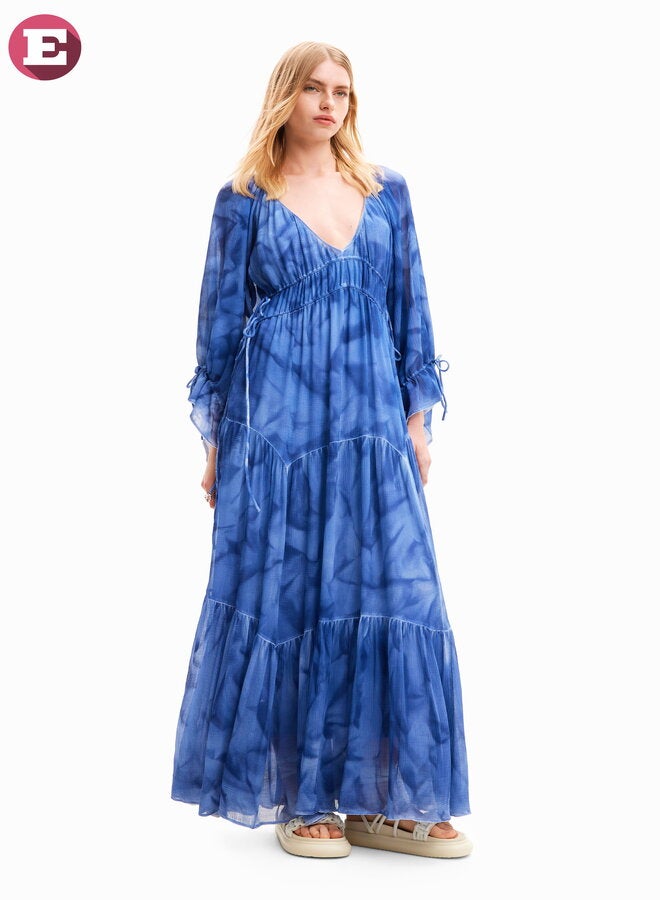 Woman Woven Dress Long Sleeve-Maxi