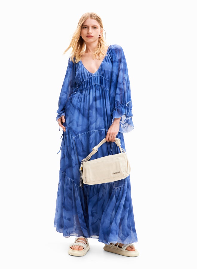 Woman Woven Dress Long Sleeve-Maxi