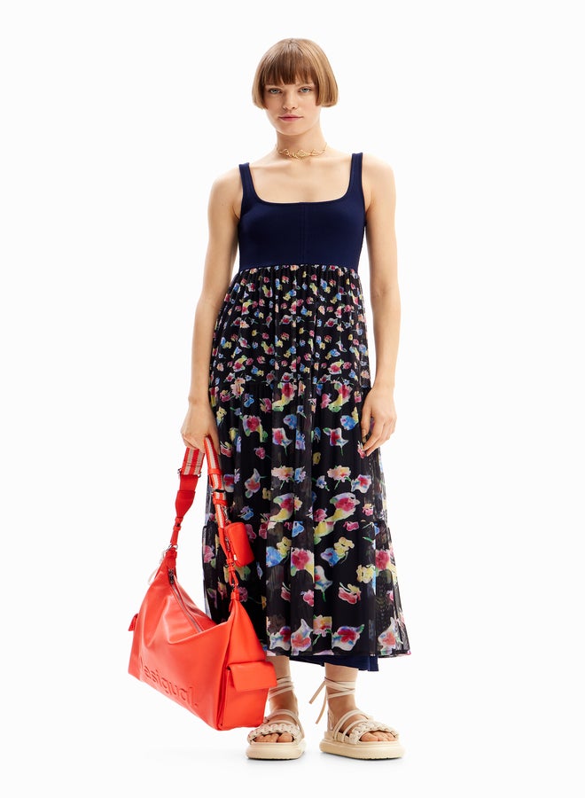 Combination Floral Midi Dress