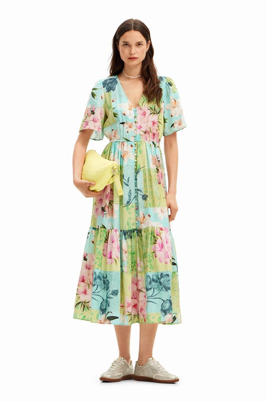 Combination Floral Midi Dress