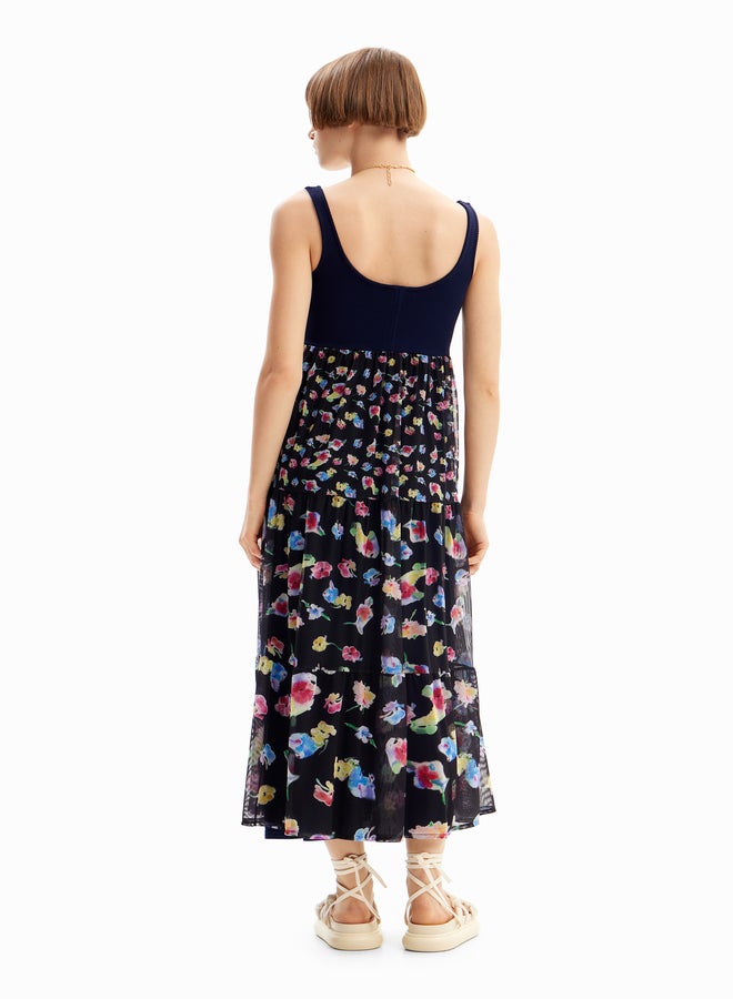 Combination Floral Midi Dress