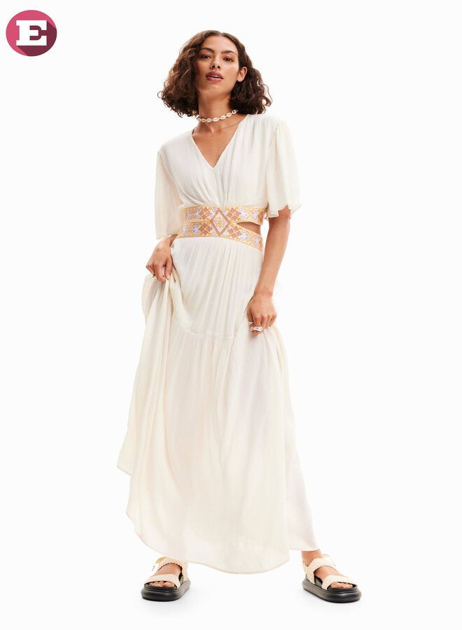 Woman Woven Dress Short Sleeve-Maxi