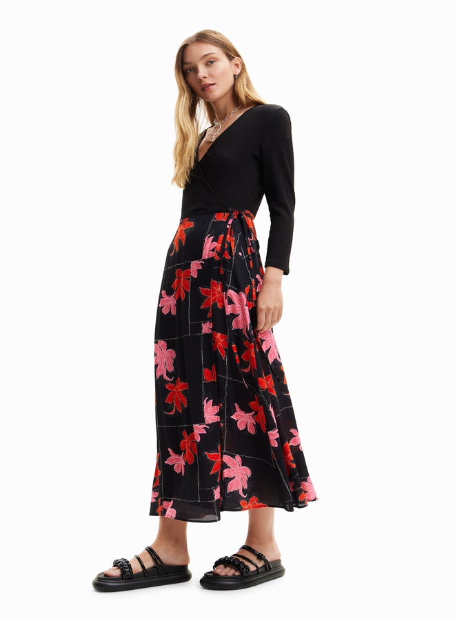 Floral Wrap Midi Dress