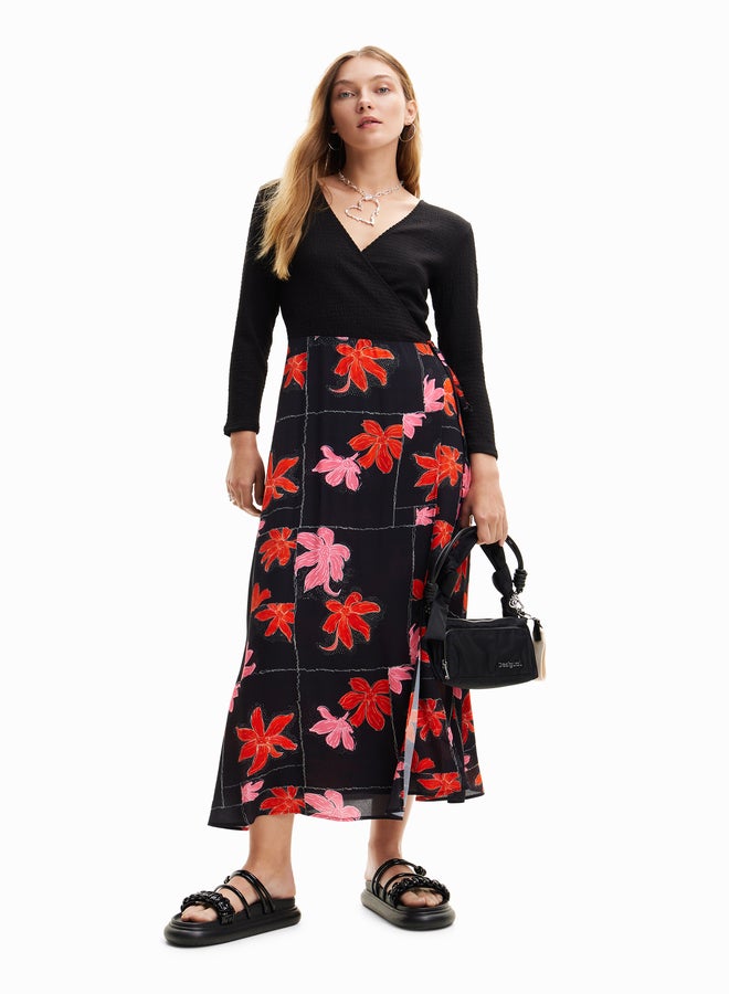 Floral Wrap Midi Dress