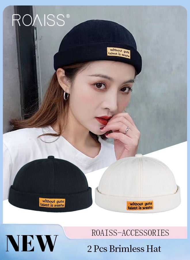 2 Pcs Embroidered Baseball Cap for Men Women, Embroidery Brimless Beanie Landowner Cap Personality Fashion Hip Hop Street Hats (56 - 58 cm)