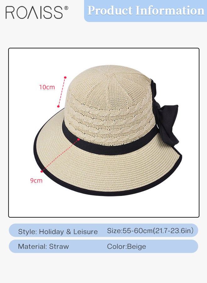 Women's Wide Brim Bow Decor Straw Hat, Cool Breathable Sun Protection Ponytail Hat, Summer Beach Outdoor Hat Garden Fishing Hiking