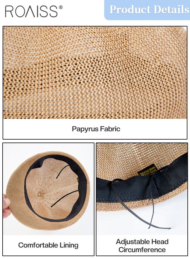 Hollow Sun Protection Octagonal Hat for Women, Breathable Mesh Straw Beret, Summer Beach Outdoor Hat Garden Fishing Hiking, Adjustable Size