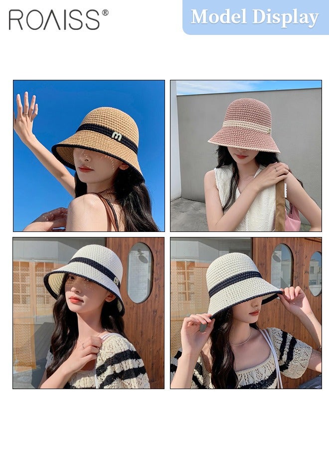 3 Pcs Breathable Knitted Hollow Bucket Hat, Foldable Sun Visor Hat With Letter Decoration, Summer Outdoor Beach Garden Fishing Hiking