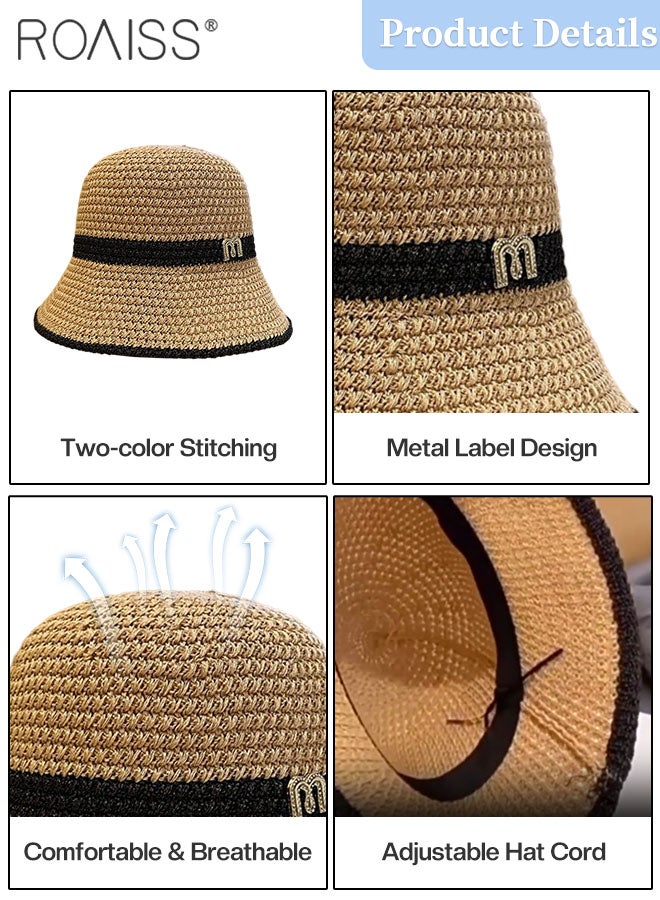 3 Pcs Breathable Knitted Hollow Bucket Hat, Foldable Sun Visor Hat With Letter Decoration, Summer Outdoor Beach Garden Fishing Hiking