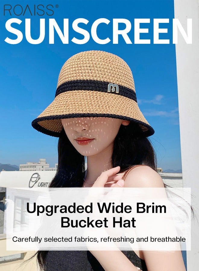 3 Pcs Breathable Knitted Hollow Bucket Hat, Foldable Sun Visor Hat With Letter Decoration, Summer Outdoor Beach Garden Fishing Hiking