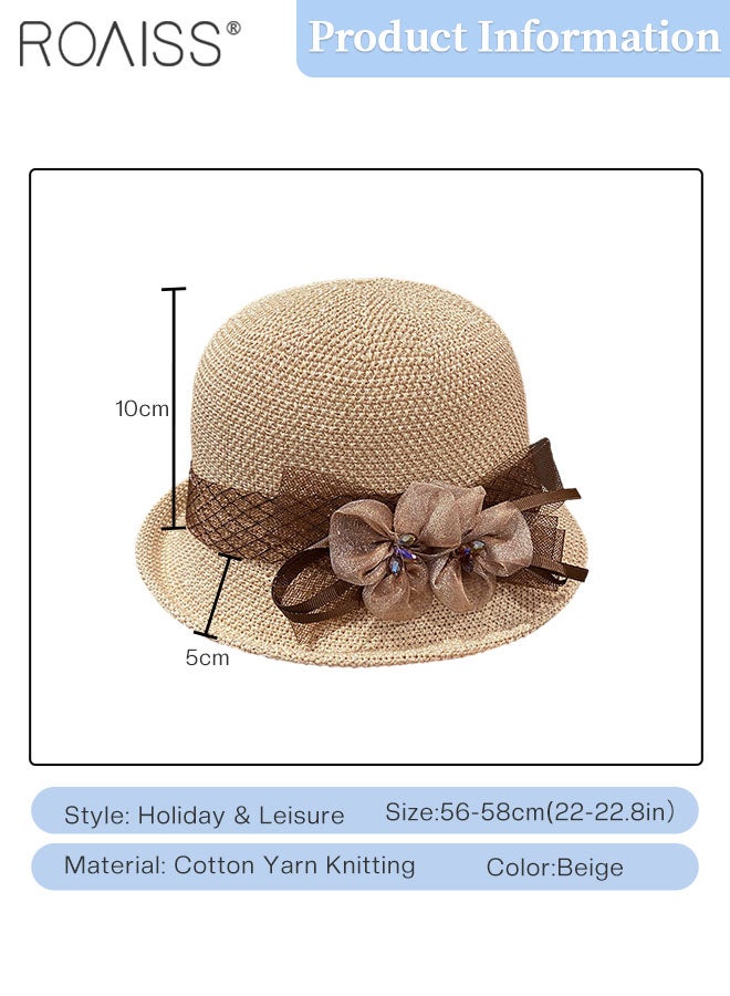 Rolled Brim Sun Hat for Women, Lightweight Breathable Sun Hat with Flower Decoration, Summer Beach Outdoor Fashion Accessory