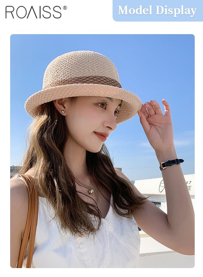 Rolled Brim Sun Hat for Women, Lightweight Breathable Sun Hat with Flower Decoration, Summer Beach Outdoor Fashion Accessory