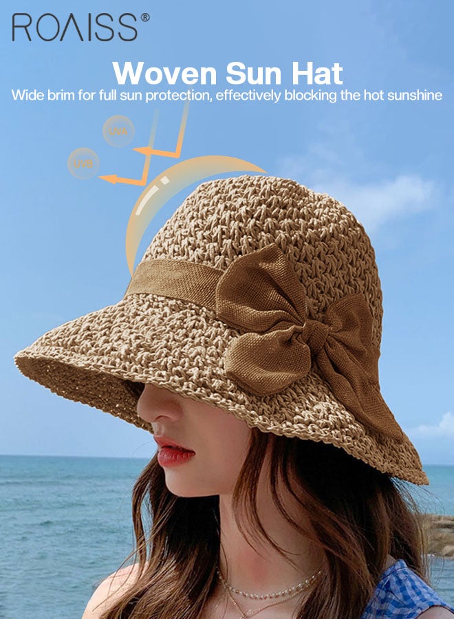 Women's Wide Brim Bow Decor Straw Hat, Lightweight Breathable Sun Hat with UV Protection for Summer Beach Outdoor, Fashion Accessories