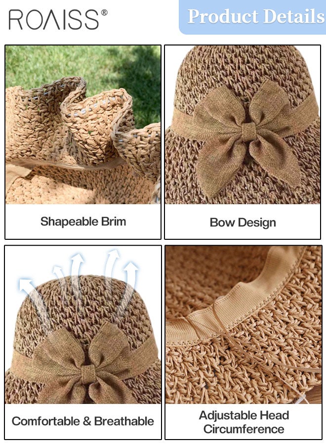 Women's Wide Brim Bow Decor Straw Hat, Lightweight Breathable Sun Hat with UV Protection for Summer Beach Outdoor, Fashion Accessories