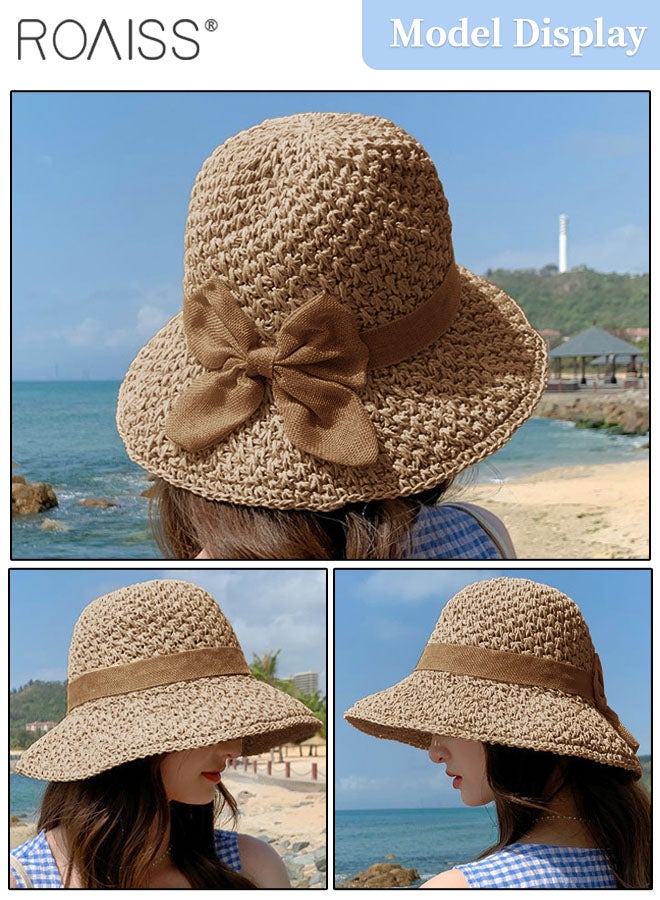 Women's Wide Brim Bow Decor Straw Hat, Lightweight Breathable Sun Hat with UV Protection for Summer Beach Outdoor, Fashion Accessories