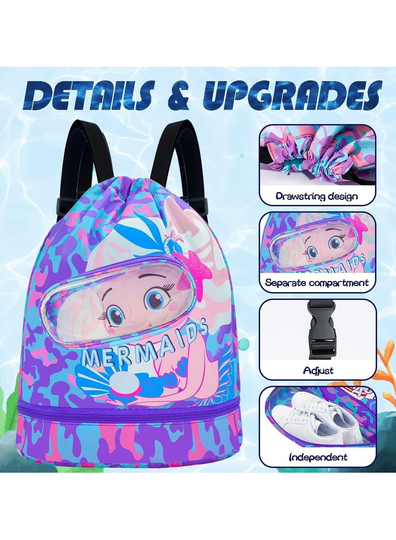 Swimming Backpack for Kids Dry and Wet Separation Waterproof Storage Bag Portable Drawstring Backpack for Gym Sports Beach Pool Gear Bag Shoulder Bags