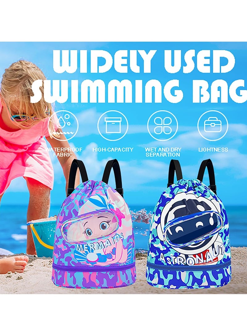 Swimming Backpack for Kids Dry and Wet Separation Waterproof Storage Bag Portable Drawstring Backpack for Gym Sports Beach Pool Gear Bag Shoulder Bags