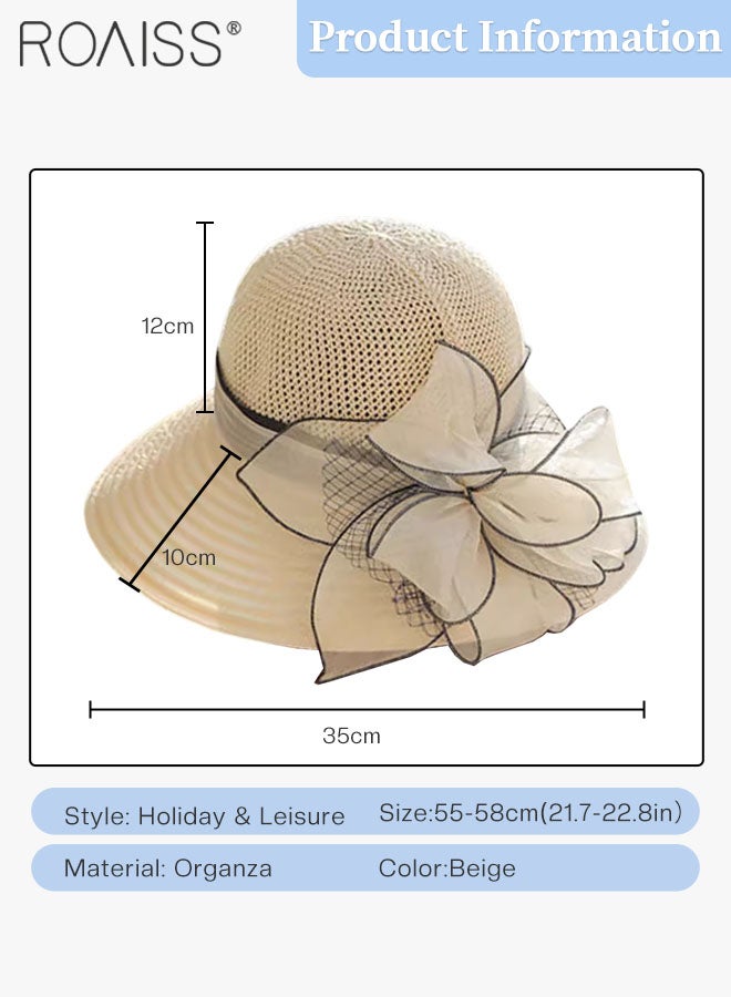 Women's Wide Brim Bucket Hat, Lightweight Breathable UV Protection Sun Hat with Flower Decoration, Suitable for Summer Beach Outdoor