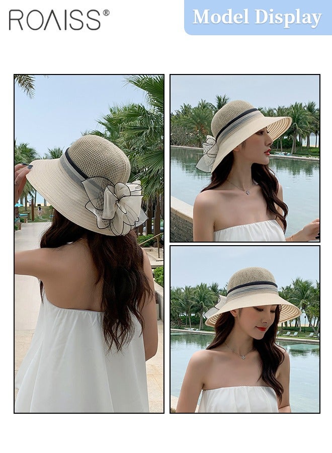 Women's Wide Brim Bucket Hat, Lightweight Breathable UV Protection Sun Hat with Flower Decoration, Suitable for Summer Beach Outdoor