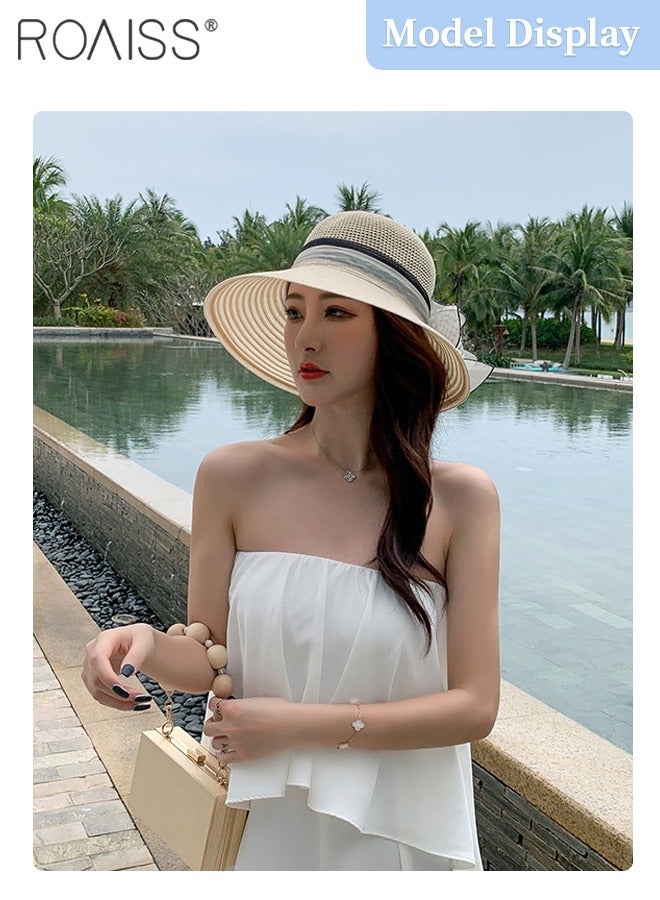 Women's Wide Brim Bucket Hat, Lightweight Breathable UV Protection Sun Hat with Flower Decoration, Suitable for Summer Beach Outdoor