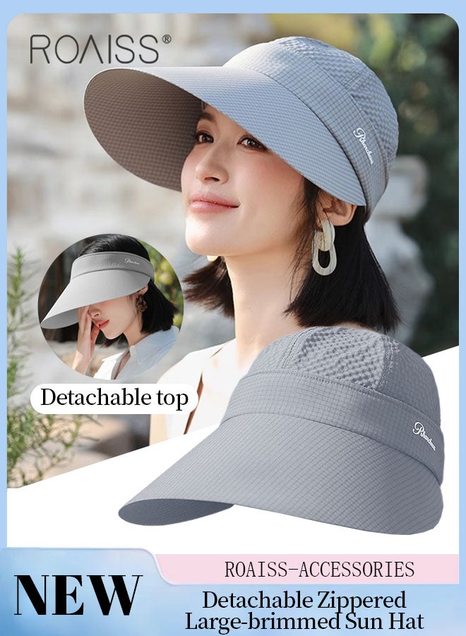 Women's Detachable Zippered Large-brimmed Sun Hat, UPF 50+ UV Protection Beach Sun Hat, Summer Outdoor Garden Fishing Hiking, Adjustable Size