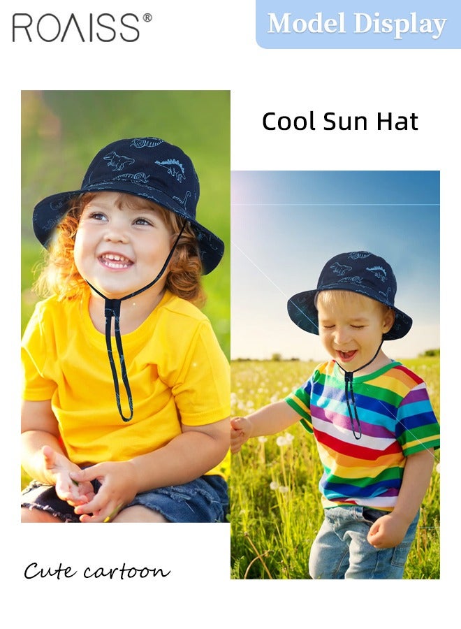 Boy's Bucket Hat, UPF 50+ Anti-UV Sun Hat with Printed Decoration Summer Kids Beach Hats Wide Brim Outdoor Play Hat for Boys