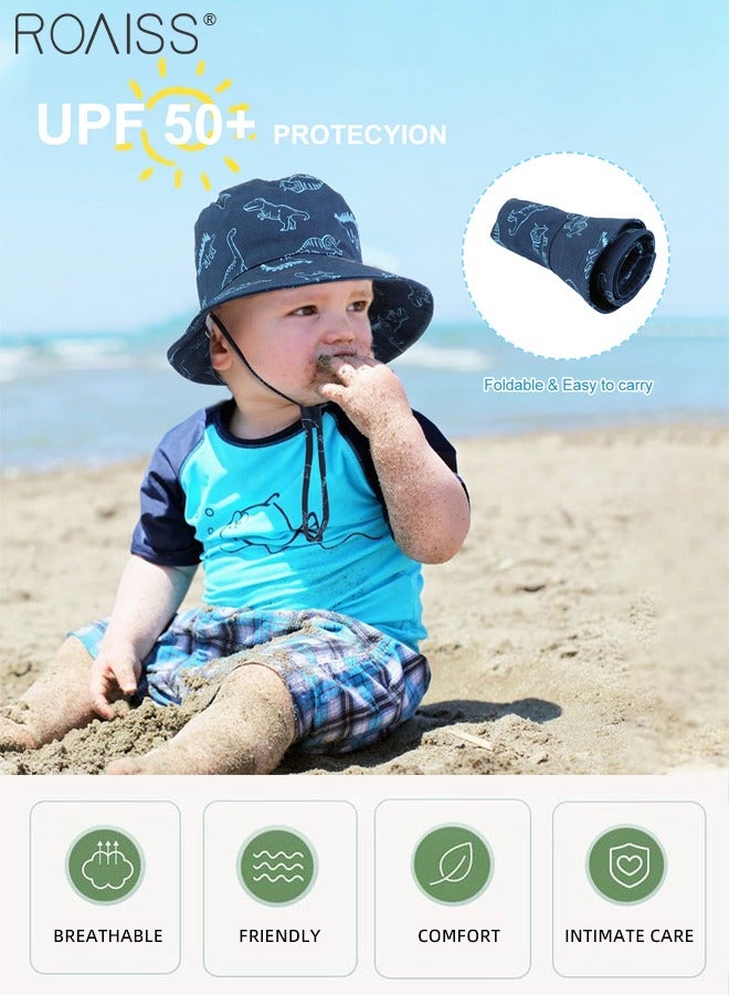 Boy's Bucket Hat, UPF 50+ Anti-UV Sun Hat with Printed Decoration Summer Kids Beach Hats Wide Brim Outdoor Play Hat for Boys