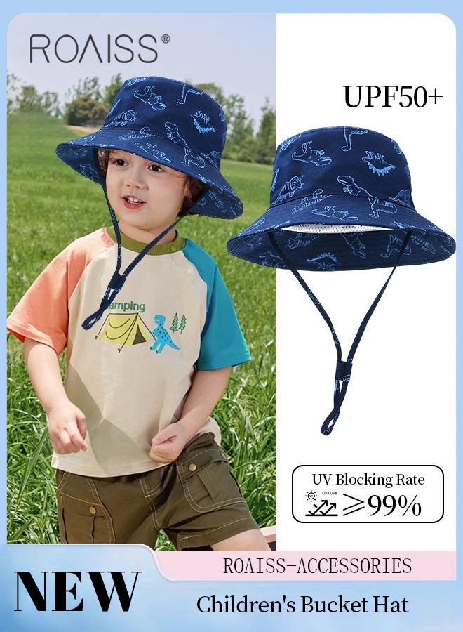 Boy's Bucket Hat, UPF 50+ Anti-UV Sun Hat with Printed Decoration Summer Kids Beach Hats Wide Brim Outdoor Play Hat for Boys