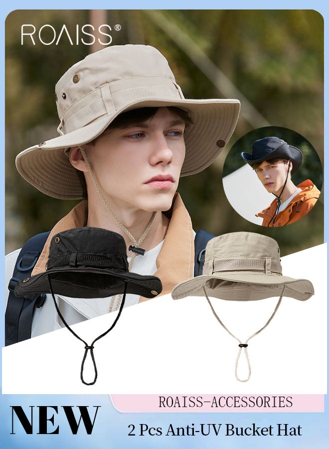 2 Pcs Anti-UV Bucket Hat, UPF50+ Sun Protection Outdoor Sports Climbing Beach Sun Cap, Breathable Sun Protection Suitable for Hiking Camping Safari
