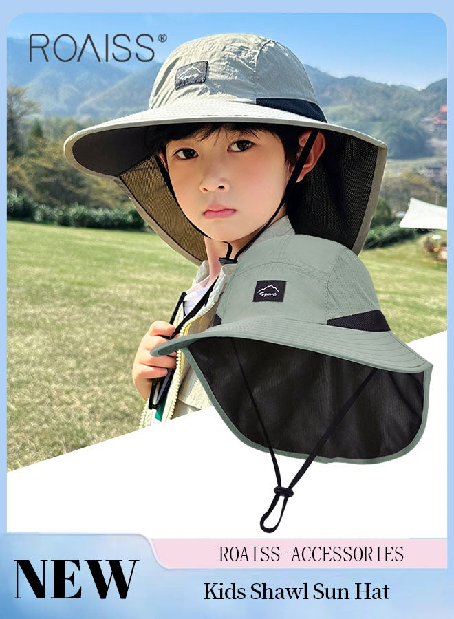 Children's Shawl Sun Hat with Windproof Rope, Summer Sun Beach Anti-ultraviolet Breathable Quick-drying Fisherman Hat Outdoor Accessories