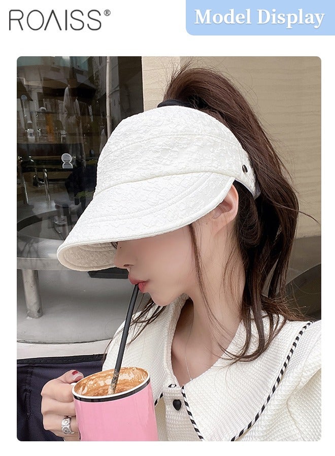 2 Pcs Empty Top Beach Sun Hat for Women, Wide Brim UV Protection Sun Hat, Multi-function Ponytail Hat Hangable Mask, Summer Beach Outdoor Hat Garden Fishing Hiking