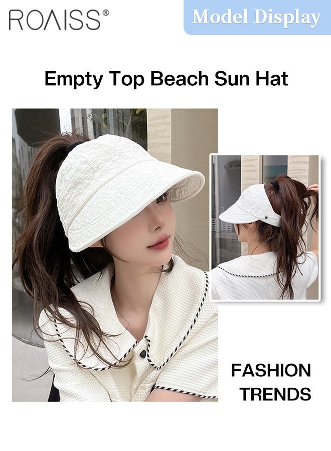 2 Pcs Empty Top Beach Sun Hat for Women, Wide Brim UV Protection Sun Hat, Multi-function Ponytail Hat Hangable Mask, Summer Beach Outdoor Hat Garden Fishing Hiking