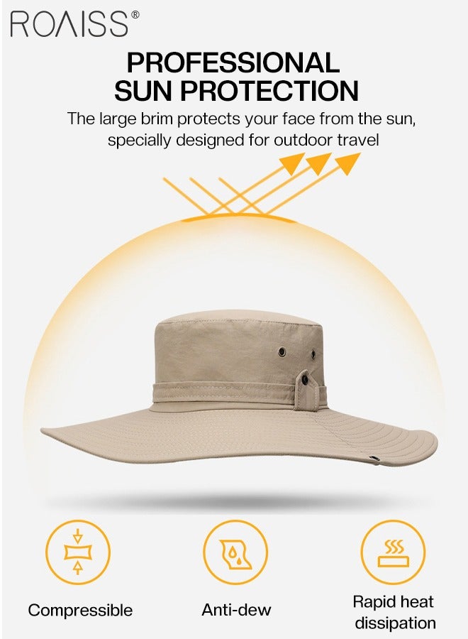 Women's Spring Autumn Wide Brim Fishing Cap with Windproof Rope Outdoor Camping Adventure Quick Dry Breathable Sunscreen Bucket Hat Cowboy Hat