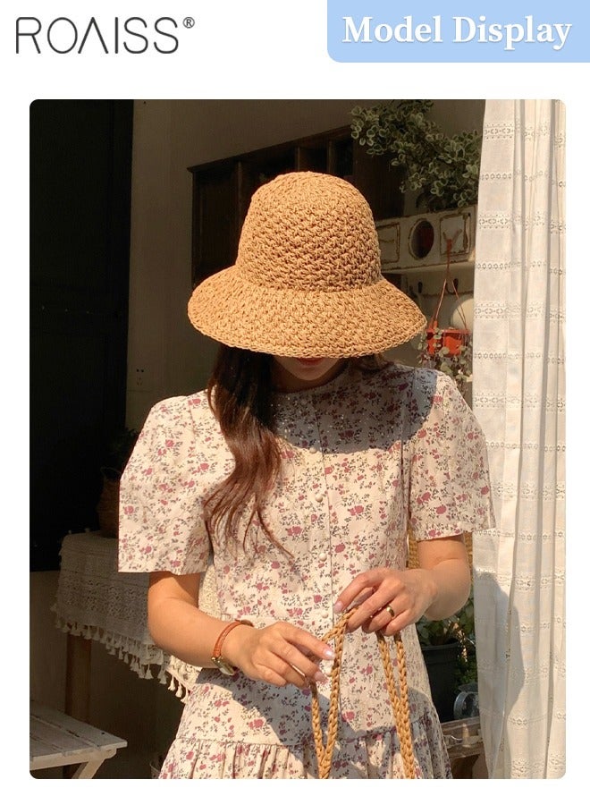 Women's Lace Strap Straw Hat, Foldable Breathable Wide Brim Sun Hat with Bow Decoration for Summer Beach Seaside Vacation Fashion Accessories