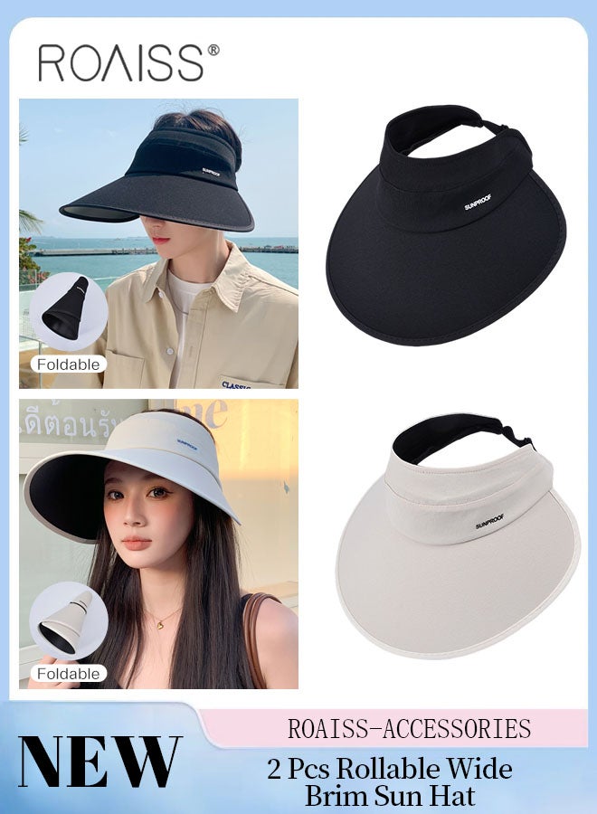 2 Pcs Rollable Wide Brim Sun Hat for Women Men, Empty Top UPF50+ Sun Protection Outdoor Sports Cycling Hiking Beach Sun Cap Adjustable Size