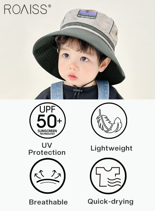 Children's Bucket Hat, Embroidered Sun Protection Hat with Adjustable Shoulder Straps, Wide Brim Sun Protection Bucket Hat, Suitable for Outdoor Sports Summer Beach Party