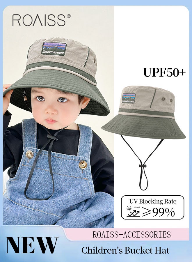 Children's Bucket Hat, Embroidered Sun Protection Hat with Adjustable Shoulder Straps, Wide Brim Sun Protection Bucket Hat, Suitable for Outdoor Sports Summer Beach Party