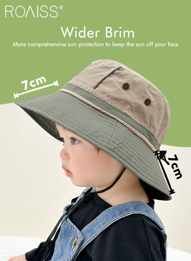 Children's Bucket Hat, Embroidered Sun Protection Hat with Adjustable Shoulder Straps, Wide Brim Sun Protection Bucket Hat, Suitable for Outdoor Sports Summer Beach Party