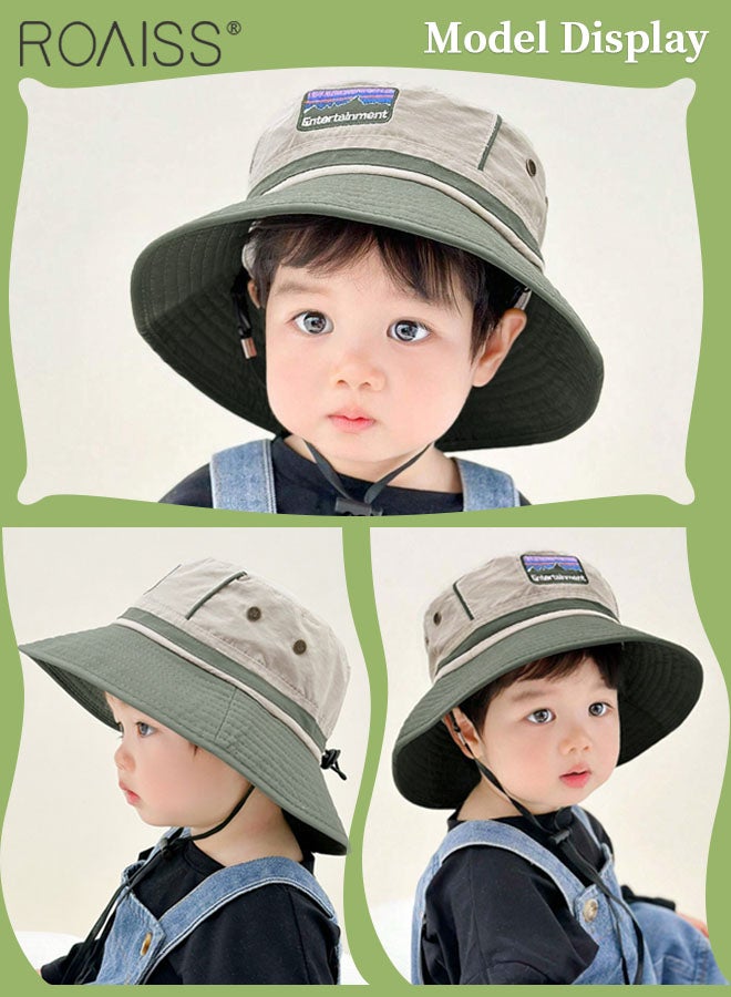 Children's Bucket Hat, Embroidered Sun Protection Hat with Adjustable Shoulder Straps, Wide Brim Sun Protection Bucket Hat, Suitable for Outdoor Sports Summer Beach Party