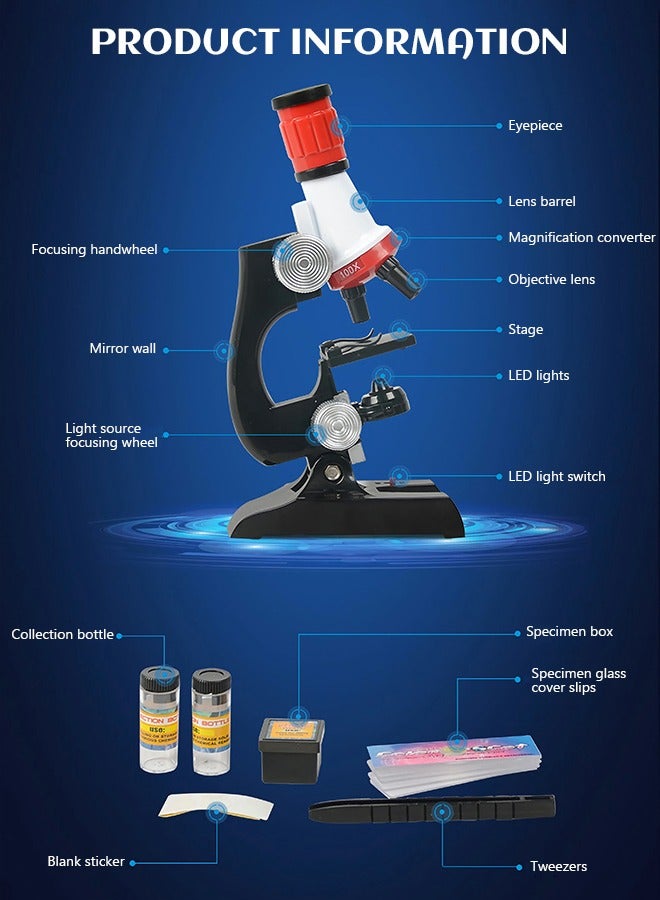 Kid Microscope Science Sets, Biological Microscope 100X 400X 1200X, Conversion Magnification Toy Educational Science Beginner Microscope Toys