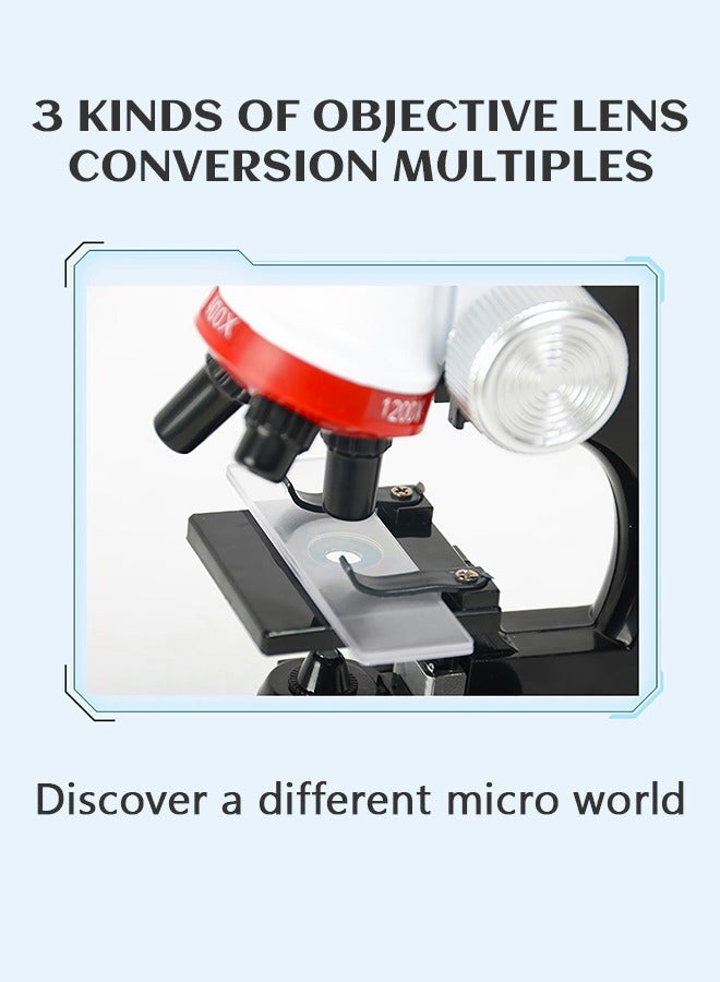 Kid Microscope Science Sets, Biological Microscope 100X 400X 1200X, Conversion Magnification Toy Educational Science Beginner Microscope Toys