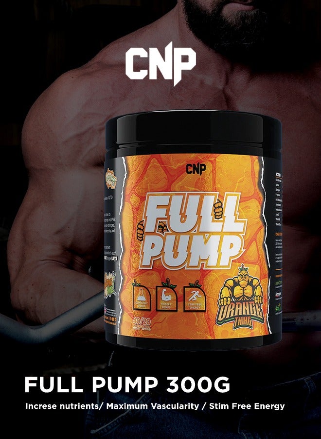 Full Pump Pre-Workout - 300g, Orange thing Flavor, High-Stim Energy, Enhanced Nitric Oxide, Muscle Pump Formula