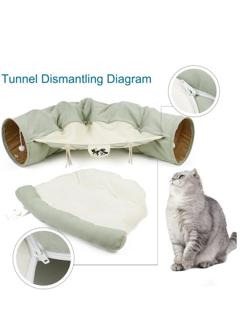 Cat Tunnel Bed,Removable and Washable Cat Toys Tunnel, Premium Multifunction 2-in-1 Pet Tunnel Tube 4 Colors (Green, Matcha)