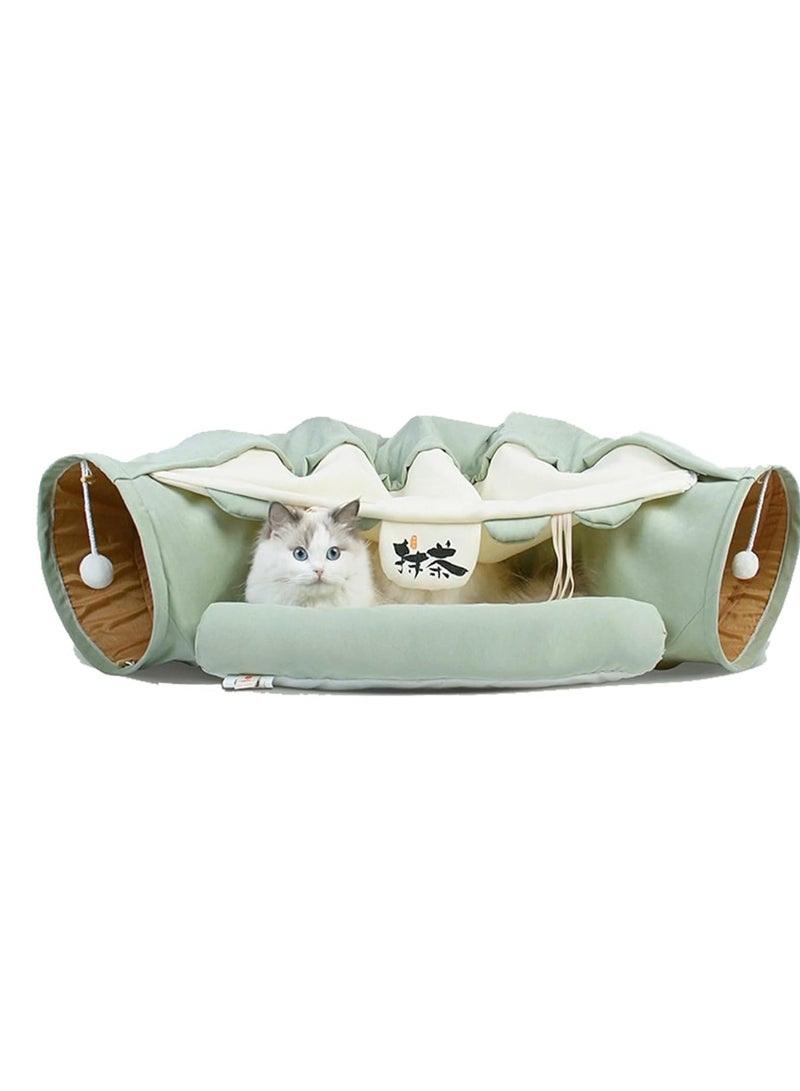 Cat Tunnel Bed,Removable and Washable Cat Toys Tunnel, Premium Multifunction 2-in-1 Pet Tunnel Tube 4 Colors (Green, Matcha)