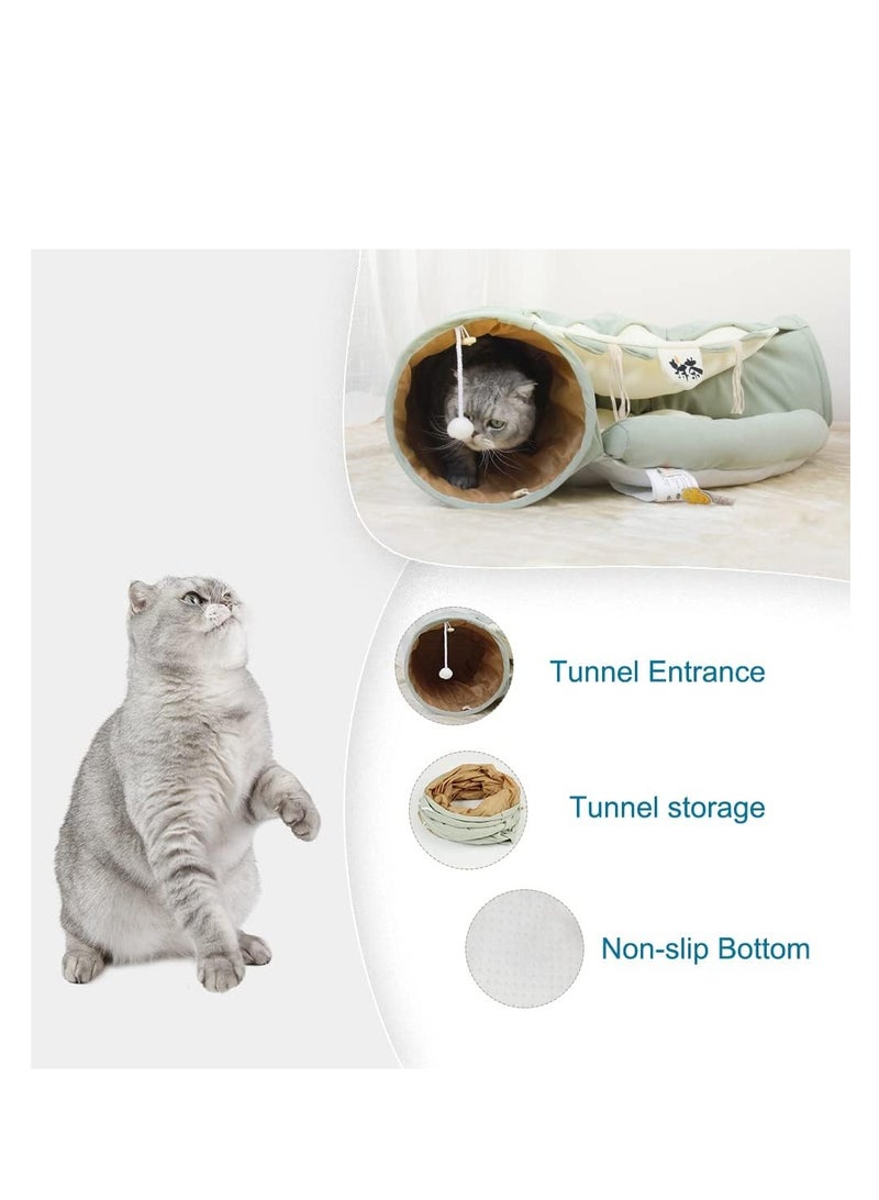 Cat Tunnel Bed,Removable and Washable Cat Toys Tunnel, Premium Multifunction 2-in-1 Pet Tunnel Tube 4 Colors (Green, Matcha)