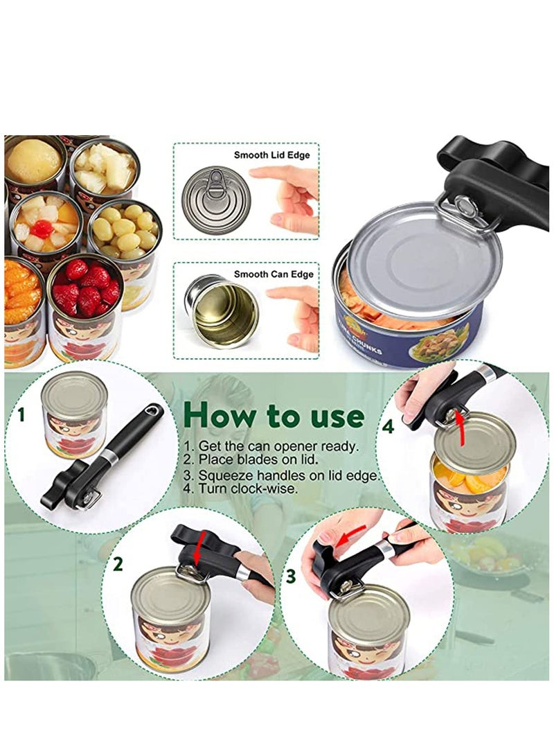 Can Opener, Kitchen Safety for Restaurant No Sharp Edges Arthritis Camping Can Open tool Side Cut Manuel Hand Held Smooth Edge Ergonomic