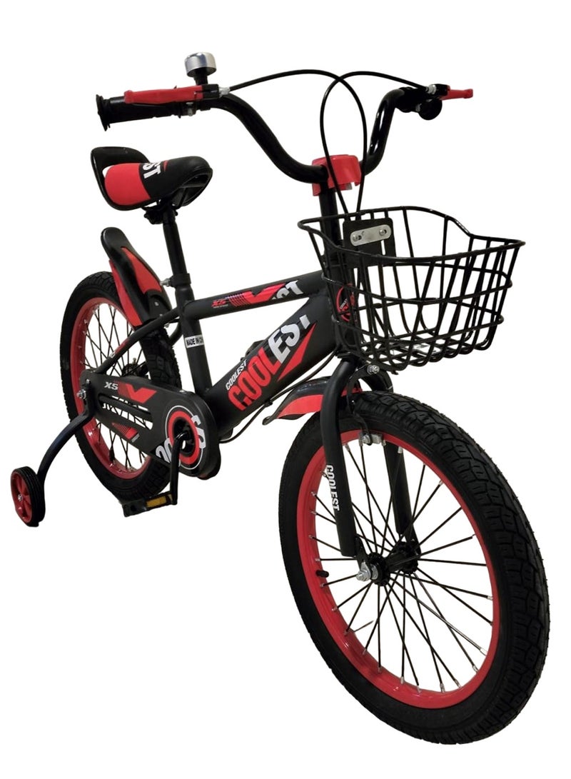 Children Bicycle 20 Inches with Age 7-10 Years Training Wheels basket bell red color