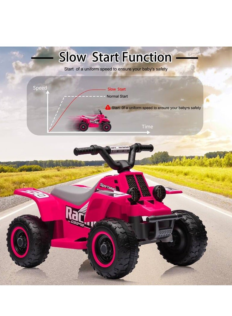 Kids Electric ATV Ride-On Toy for 4-Wheeler Quad Car With LED Headlights Best Gift For Kids 6V-Pink